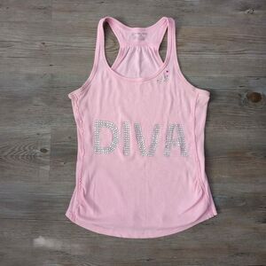 Y2K Pink Ribbed Rhinestone Diva Bimbo Tank